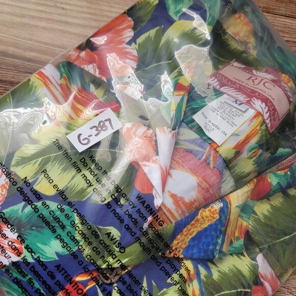 Vintage RJC Hawaiian Shirt Mens M Sunset Parrots Palm Leaf Floral Tropical EUC - Picture 8 of 8